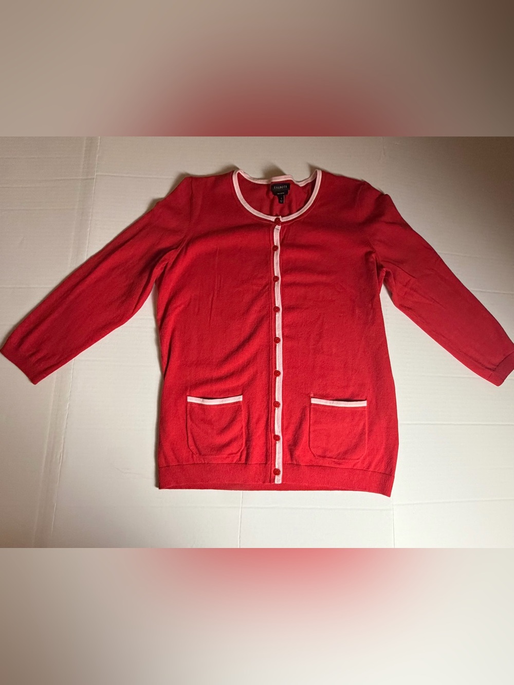 Talbots Classic Red Button-Front Women's Sweater with Contrast Trim